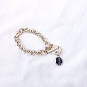 Chunky Silver Charm Bracelet Dark Opal Faux Silver Jewelry Bracelet